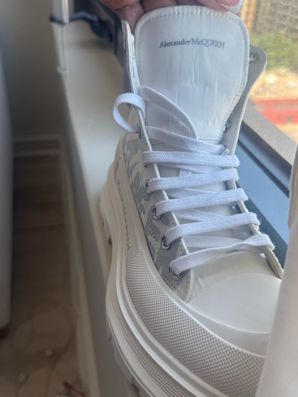 Alexander McQueen White Sneaker with Light Gray Camo Panels